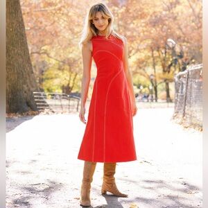 NWT Mason’s Daughter Mia Midi Dress in Red Cotton Twill, Size XL